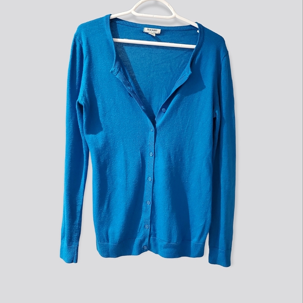 Cotton Blend Vivid Blue Scoop Neck Cardigan